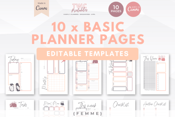 Organize Your Life with Canva Planner Templates | 10 Pages/FEMME