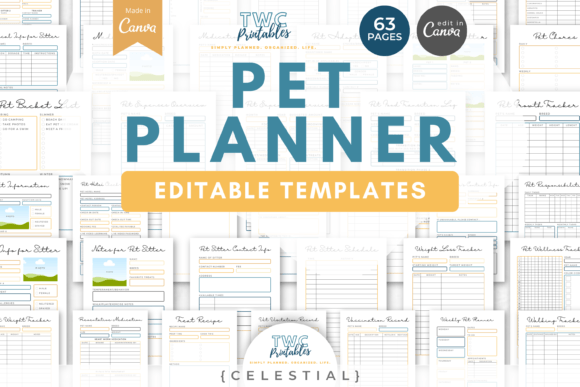 Pet Planner Canva Templates | CELESTIAL: Your All-in-One Pet Care Kit
