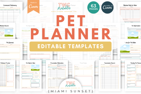 Pet Planner Canva Templates | MIAMI SUNS: A Vibrant Toolkit for Organized Pet Parents